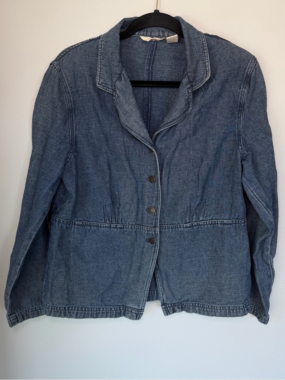 Y2K J Jill Linen Denim Button Up Cottage Boho Lightweight Jacket Blazer Vintage